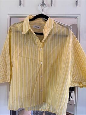Anthropologie Agolde Yellow & White Striped Button-Down Shirt